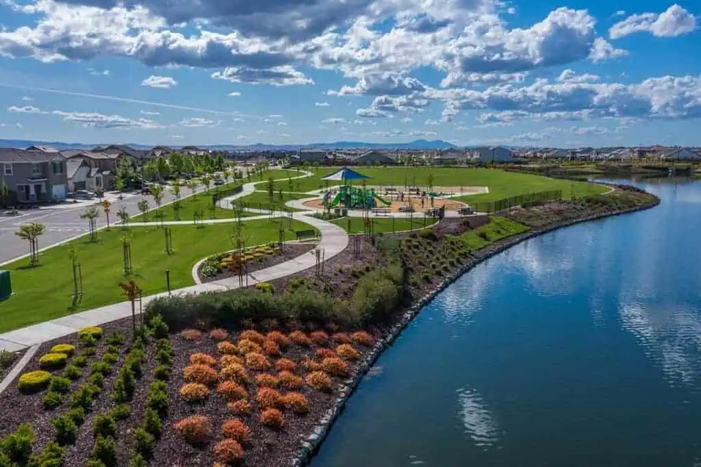 ReflectionParkgeo River Islands Reflection Park at River Islands in Lathrop with lakeside views walking paths basketball court volleyball court and open green space