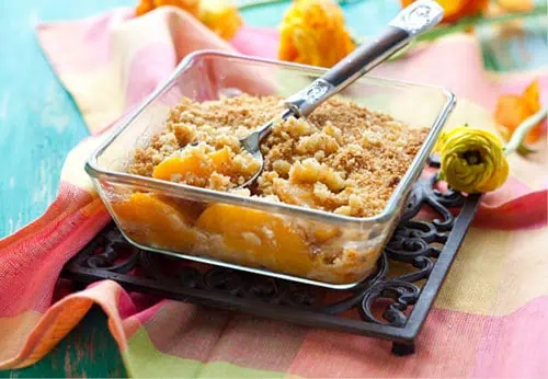 6peachcobblerstock500px River Islands peach crisp in glass dish