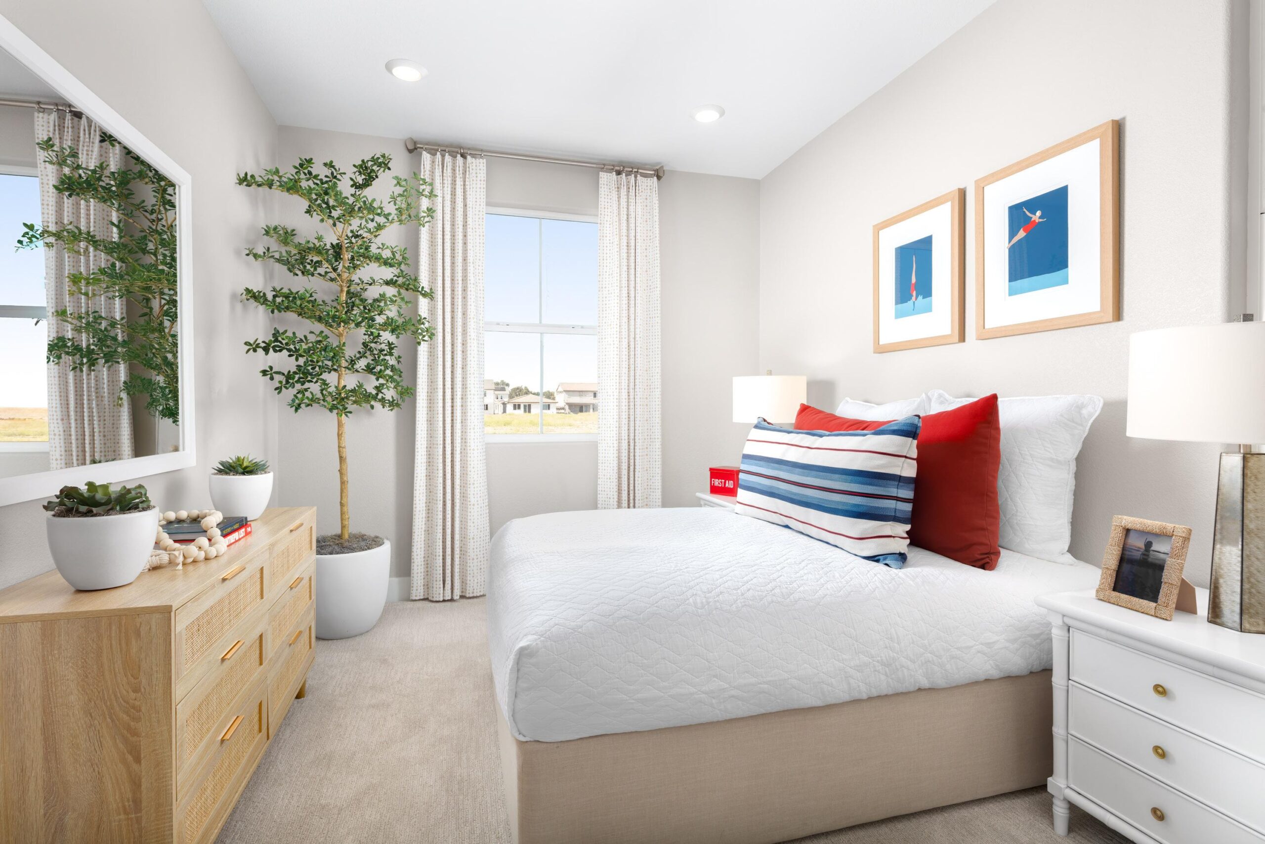 Secondary bedroom in Bridgeway Plan 3501 at River Islands, styled with bright natural light, modern décor, and a comfortable layout.